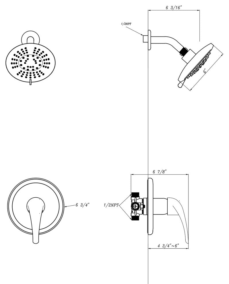 5-Spray High Pressure Shower Set With Rough-in Valve, Matte Black