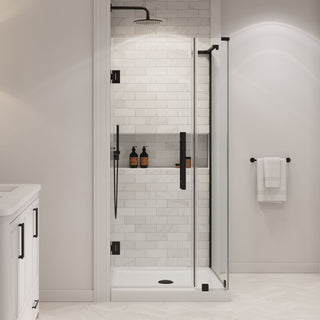 Panama 32"Wx32"Dx74 3/4"H Corner Hinge Shower Kit Black Base, Black, 36"