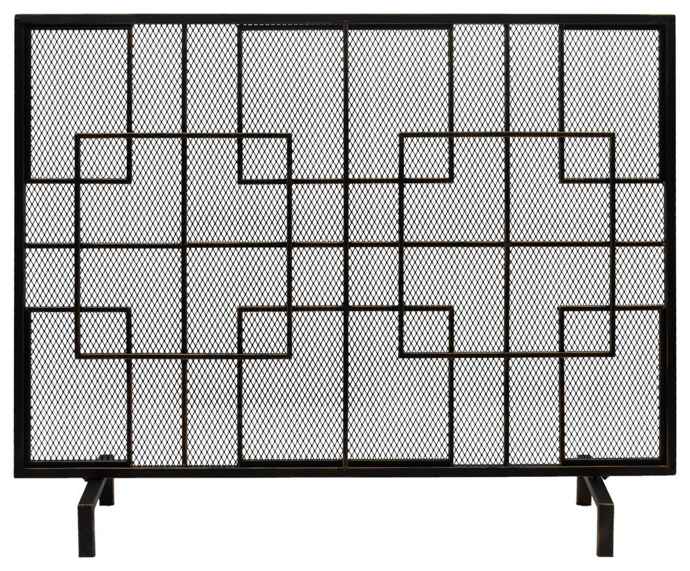 Dorothy Modern Single PanelIron Fire Screen, Black Gold Finish