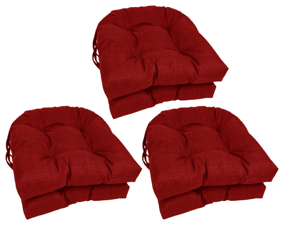 16" Polyester Solid Outdoor U-Shaped Tufted Chair Cushions, Set of 6, Paprika