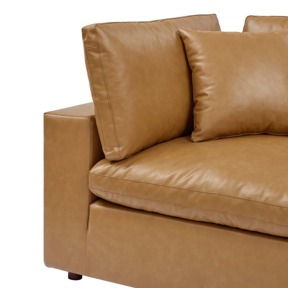 Commix Down Filled Overstuffed Vegan Leather Corner Chair Tan