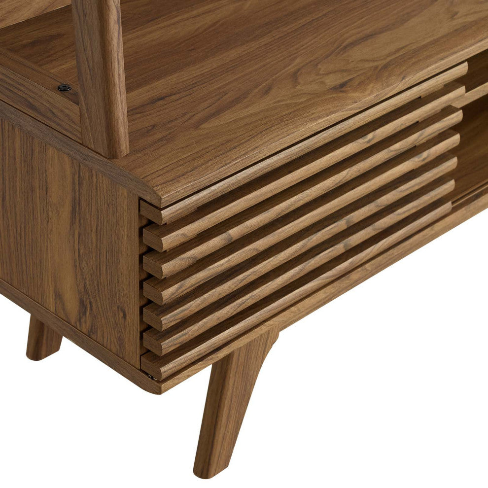 Media TV Stand Console Table, Wood, Brown Walnut, Modern, Lounge Hospitality