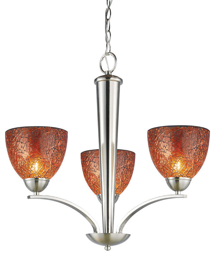 North Bay 3-Light Chandelier, Satin Nickel, Bowl-Shaped, Mosaic Amber Glass