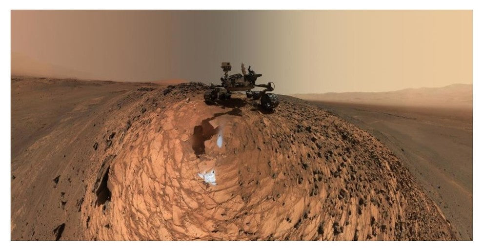 "Curiosity Self-Portrait, Buckskin Drilling Site, Mt Sharp" Paper Art, 50"x26"