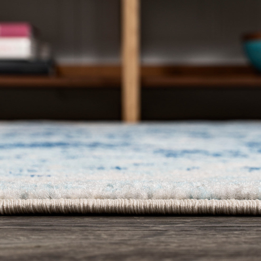 Dune Modern Abstract Area Rug, Cream/Blue, 8x10