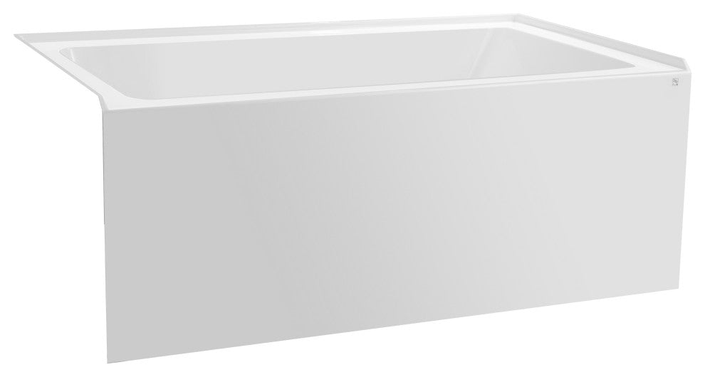 Vanity Art Alcove Soaking Acrylic Bathtub, White/Brushed Nickel, 54"x32", Left