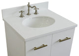 25" Single Sink Vanity, White Finish With Engineered Stone Top And Oval Sink
