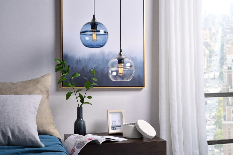 Unique Optic Contemporary Hand Blown Glass Pendant Light, Shade: Clear, 7"