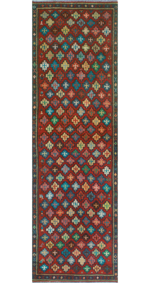 Vintage Distressed Paulette Red/Navy Runner, 2'7x8'10