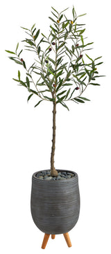 4.5' Olive Artificial Tree, Gray Planter With Stand