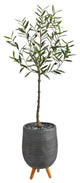 4.5' Olive Artificial Tree, Gray Planter With Stand