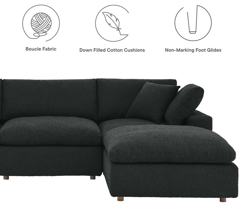 Commix Down Filled Overstuffed Boucle Fabric 5-Piece Sectional Sofa, Black