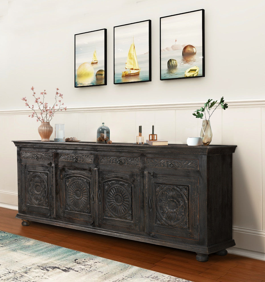 Delaney Carved Sideboard, Antique Black