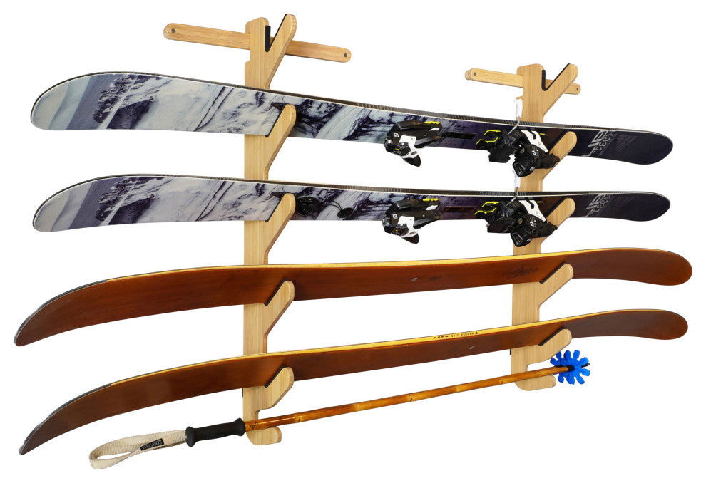 Ski Rack - The Hallsteiner Series Horizontal Ski Wall Mount, Bamboo, Pro