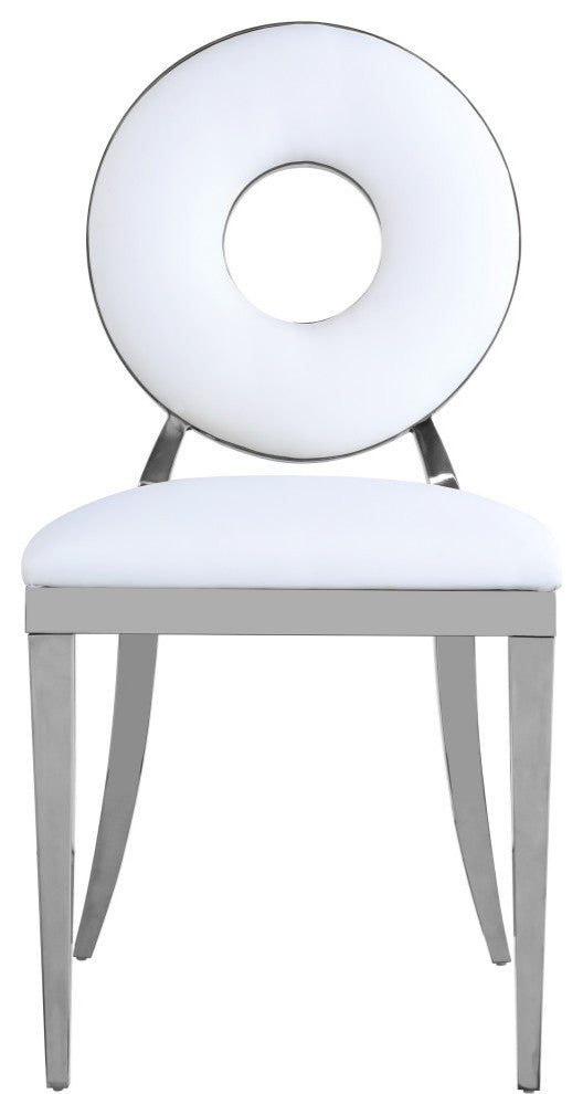 Carousel Upholstered Dining Chair, Set of 2, White Vegan Leather, Chrome Finish