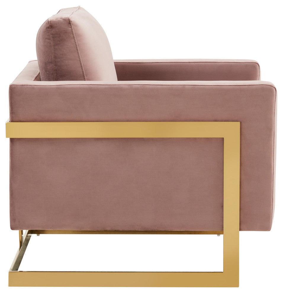 LeisureMod Lincoln Velvet Accent Armchair With Gold Frame, Pink