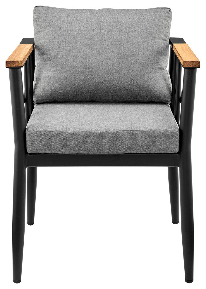 Beowulf Outdoor Dining Chair, Aluminum and Teak With Gray Cushions , Set of 2