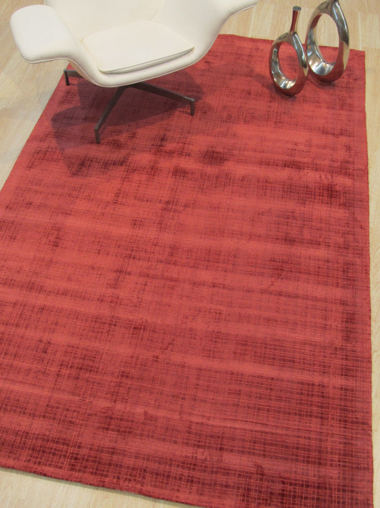 Handwoven Viscose Red Contemporary Solid Milano Rug, 7'9x9'9
