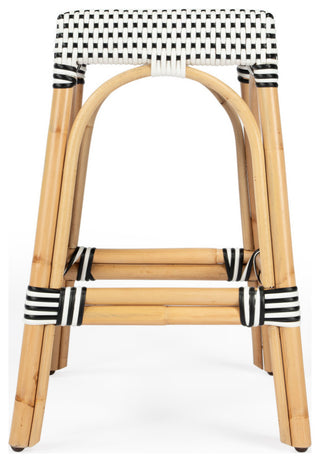 Robias Rectangular Rattan 24.5" Counter Stool, Black and White