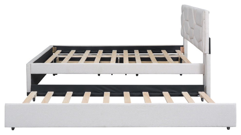 Gewnee Full Size Upholstered Platform Bed in Beige