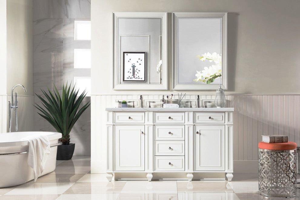 James Martin 157-V60D-BW-3ENC 60" Double Vanity Bright White w/ 3 CM Quartz Top