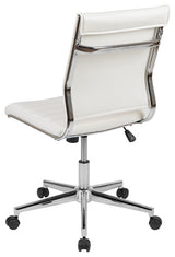 Mid-Back Armless LeatherSoft Ribbed Swivel Office Chair, White