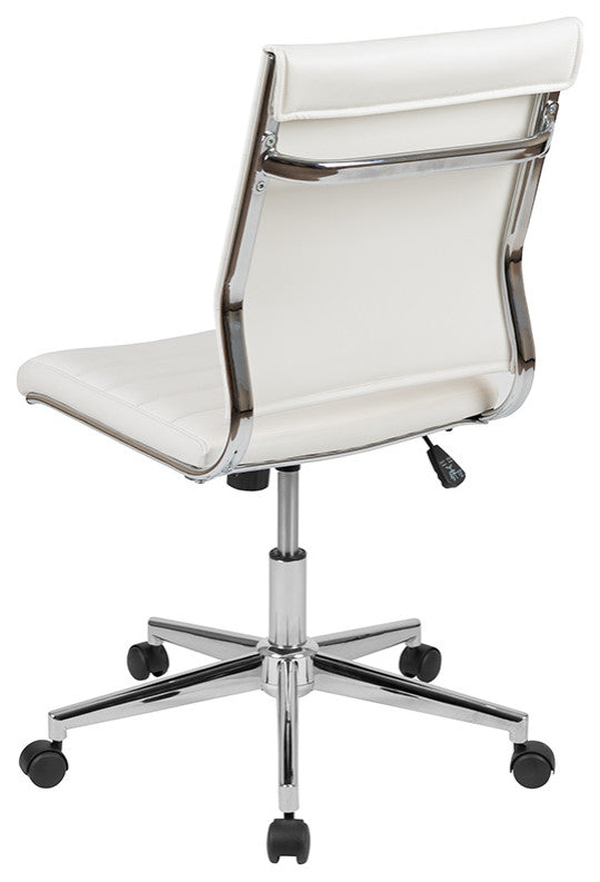 Mid-Back Armless LeatherSoft Ribbed Swivel Office Chair, White