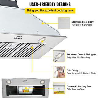VEVOR Built-in Range Hood Insert Vent Hood 800CFM 36in Push Button Control