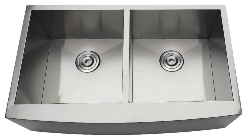 Gourmetier Stainless Steel Double Bowl Farmhouse Kitchen Sink, Brushed