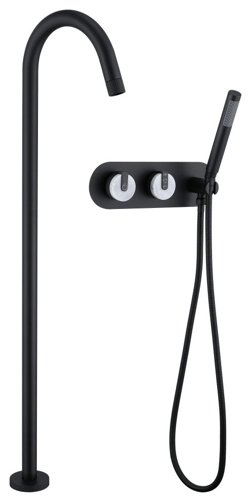 Freestanding Tub Filler with Wall Mounted Handles, Diverter and Handshower
