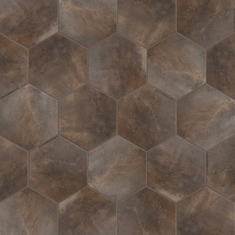 Industrial Hex Multi Mix Porcelain Floor and Wall Tile, Brown