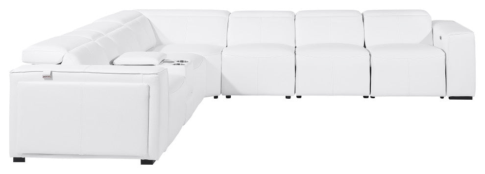 Niccolo Italian Leather 7-Piece L-Shaped Power Reclining Sectional, White