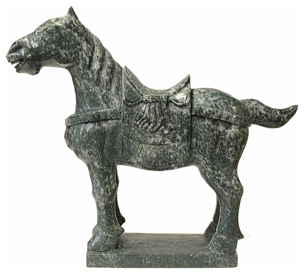 Chinese Green Stone Fengshui Fortune Horse Display Figure Hws1764