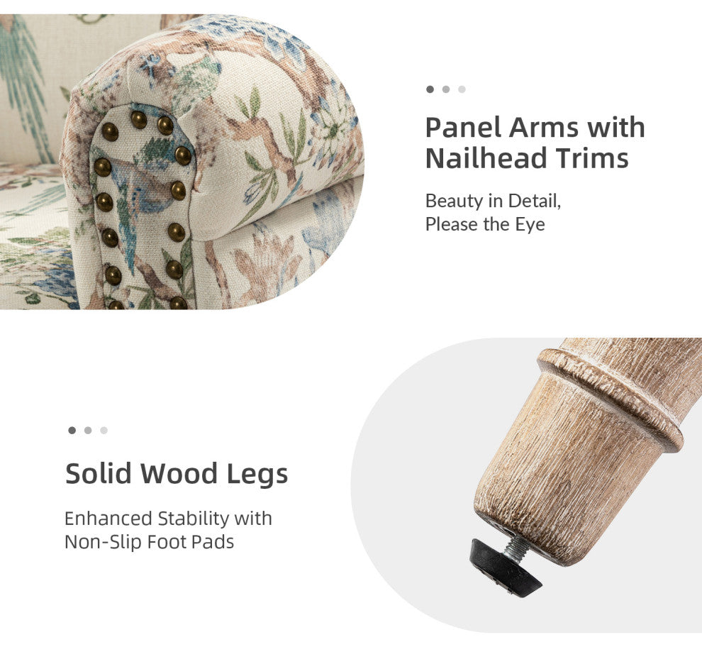 Lamber Wooden Upholstered Armchair With Camelback, Bird