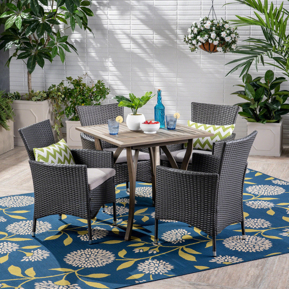 GDF Studio 5-Piece Arthur Outdoor Square Dining Set, Gray/Gray/Silver