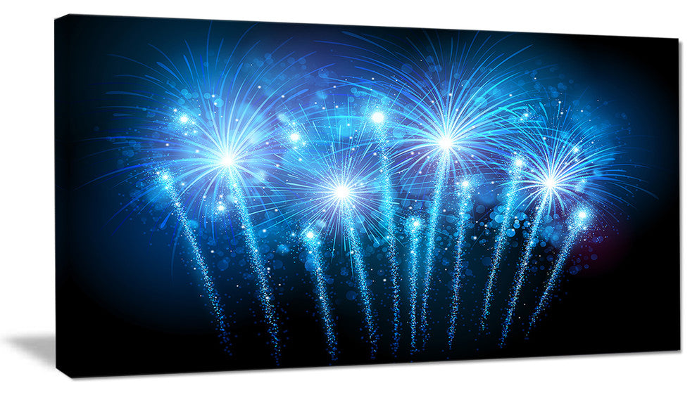 "Blue Fireworks at Night" Skyscape Canvas Photo Print, 32"x16"