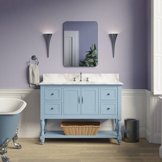 Beverly 48" Bathroom Vanity, Powder Blue, Carrara Marble