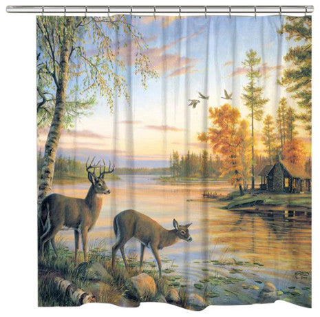 Deer on Sunet Lake Shower Curtain