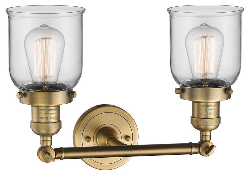 Small Bell 2-Light Bath Fixture, Brushed Brass, Glass: Clear