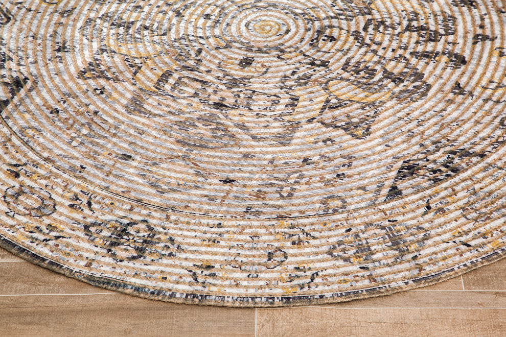 Round Zagros Distressed Area Rug, 4' Round