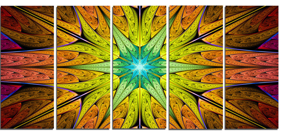 Extraordinary Fractal Yellow Design, Abstract Canvas Print, 60"x28", 5 Panels