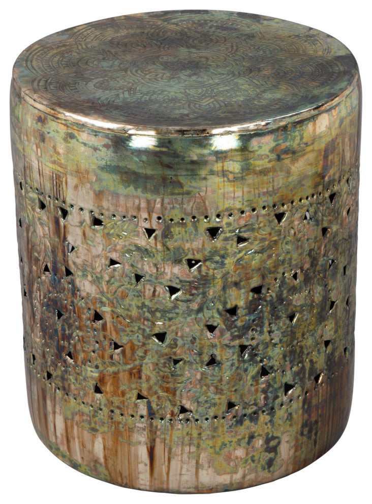 Sofa Side Table, Round, Metal Iron, Multicolor, Rustic Industrial Hospitality