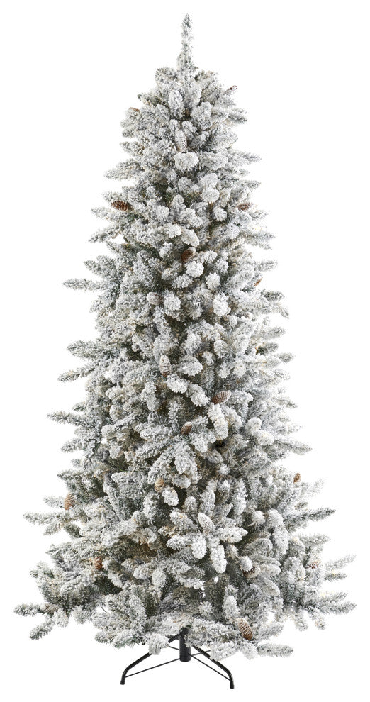 7.5ft. Flocked Livingston Fir Artificial Christmas Tree With Pine Cones