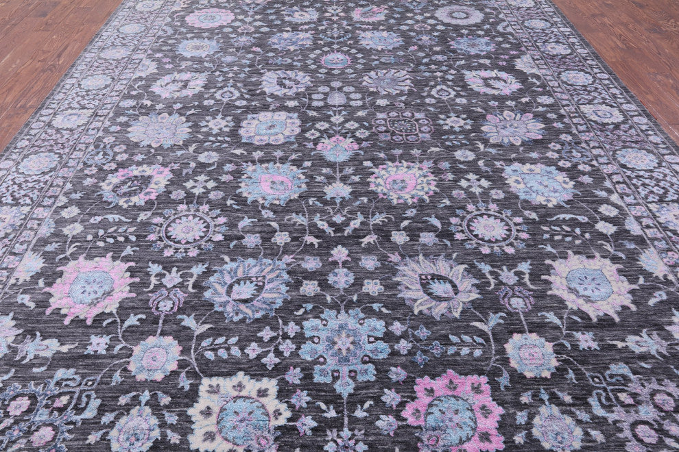 9' 11" X 14' 0" Wool and Silk Persian Hand Knotted Rug Q9009