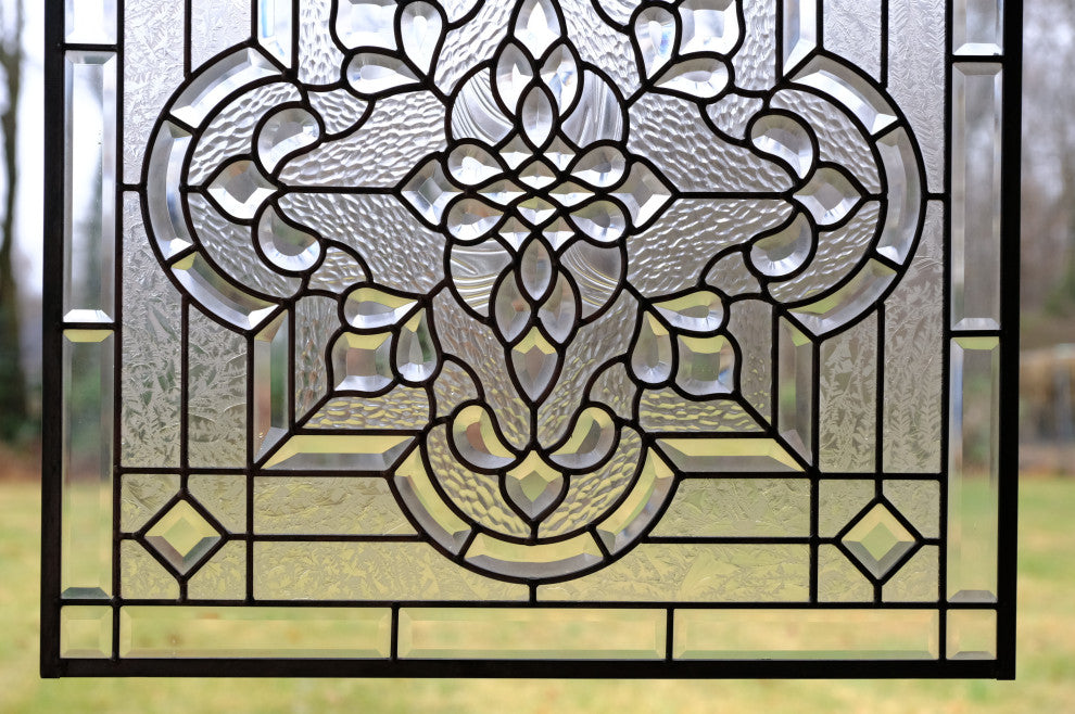 Handcrafted All Clear Beveled glass window panel, 24" x 24"