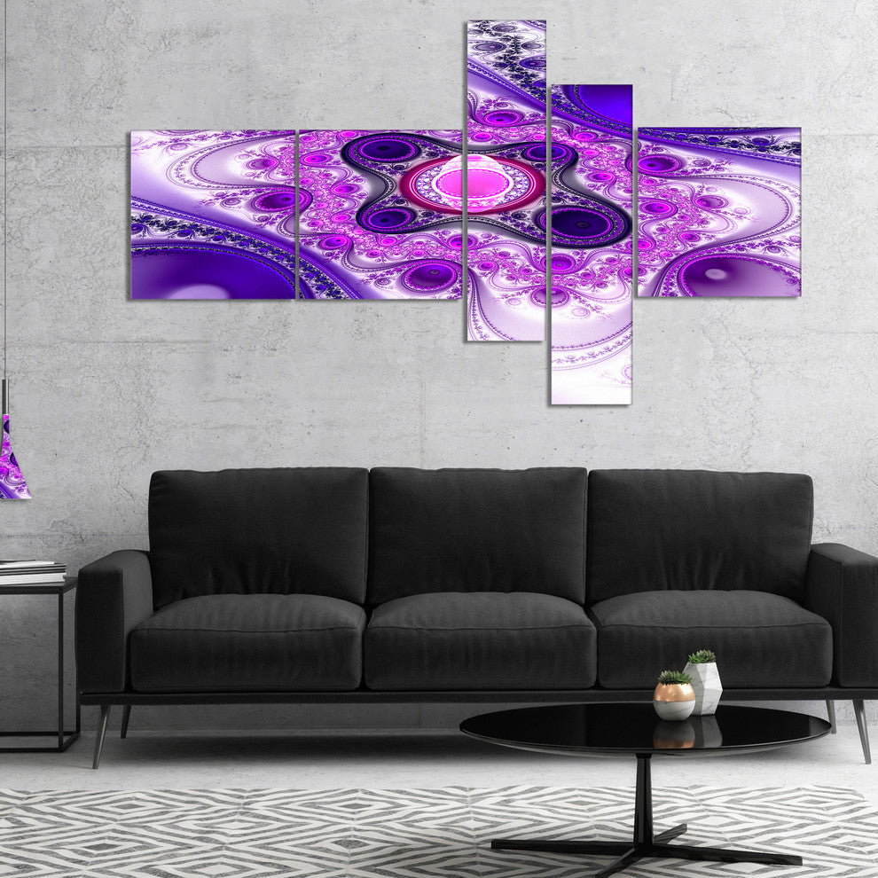 Purple Wavy Curves and Circles, Abstract Canvas Art Print, 60"x32", 5 panels