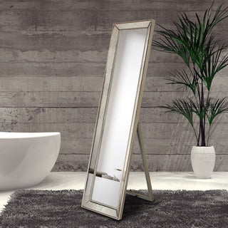 Champagne Bead Beveled Rectangle Cheval, Floor Mirror,1"-Beveled Center 18"x64"