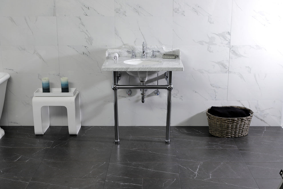 Kingston Brass LMS3030MB1 30" Carrara Marble Console Sink, Legs