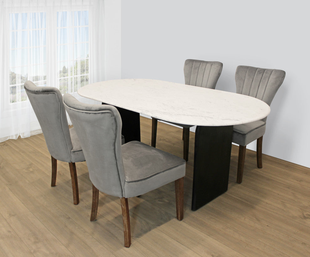 Lavaca 5-Piece Dining Set, 72" Oval Dining Table and 2 Sets of Mink Chairs