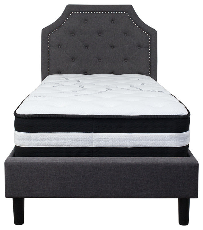 Brighton Twin Size Tufted Upholstered Platform Bed With Pocket Spring Mattress
